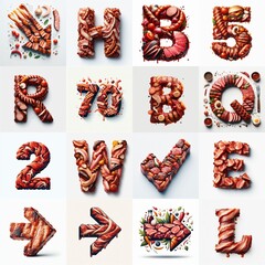 BBQ meat Lettering Typeface. AI generated illustration