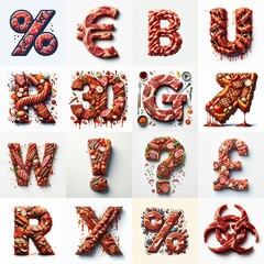 BBQ meat Lettering Typeface. AI generated illustration