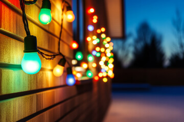 Wall Mural - Close up of festive house lights background with empty space for text 