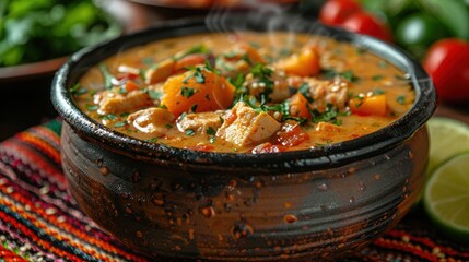 Canvas Print - A Bowl of Spicy Chicken Soup with Fresh Herbs