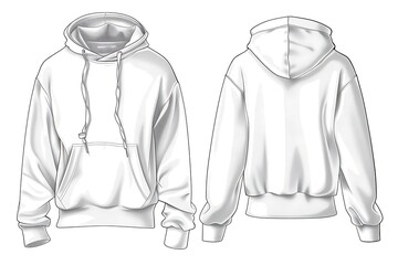 Blank white hoodie mockup, front and back view,