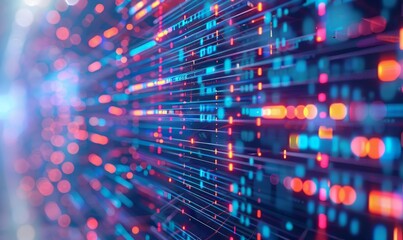 Abstract technology big data background concept. Transferring and storing big data sets. Distributed block chains, servers, high-speed internet