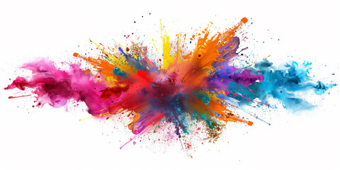 a vibrant explosion of colorful powder on a clean white background