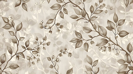 Wall Mural - beige grey vintage floral branch leaves on fabric wallpaper seamless pattern, pattern, beige, wallpaper, branch, grey, fabric, leaves