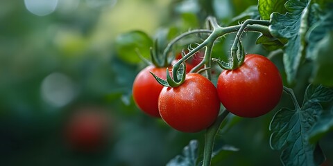 Fresh tomatoes picked from the bush, garden fresh ripe red tomatoes freshly