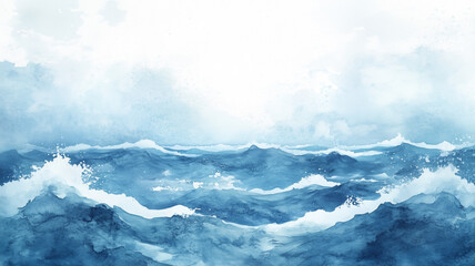 Wall Mural - a painting of the ocean with a blue sky in the background. the waves are crashing against the shore,