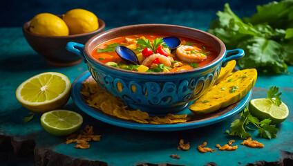 Wall Mural - Tapado seafood soup, traditional food of Guatemala