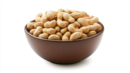 Wall Mural - Roasted peanuts in a bowl on a white background. The image is suitable for use in package design and has a clipping path for easy editing.