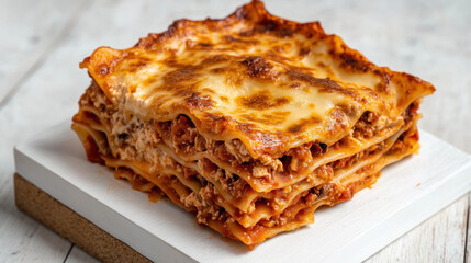 traditional italian food lasagna, featuring layers of pasta sheets, rich tomato meat sauce, creamy b