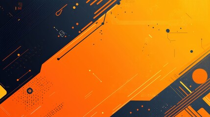 Wall Mural - Original flat background in orange tones with a tech-inspired and futuristic design, created in Illustrator, highlighting a minimalistic style