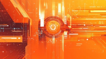 Wall Mural - Futuristic flat background with tech-inspired elements in orange tones, crafted in Illustrator, showcasing a minimalistic and original design