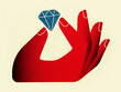© Xènia Besora Sala/Stocksy - Red hand holding diamond on light background
