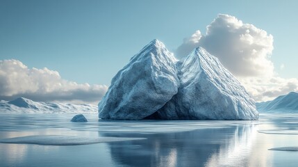 A large ice block is floating in the ocean