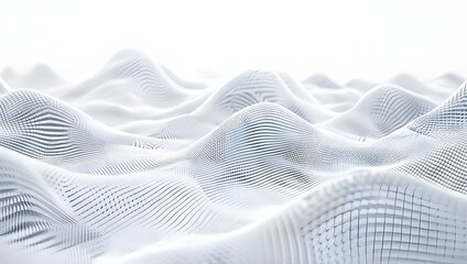 Abstract white background with low poly wireframe pattern for digital technology, data science and big data. Abstract wavy polygon mesh network on white background. Digital concept of futuristic.