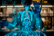 © GraysonStock - A scientist doctor analyzing a futuristic x-ray of a human body, hologram of a human body, research in health treatments
