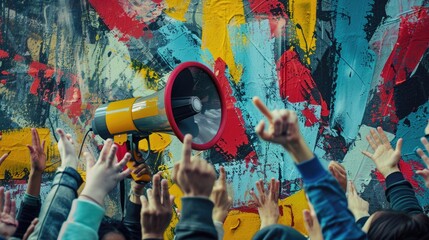 Wall Mural - A group of people united, hands raised in celebration or praise