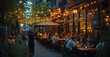 © ClicksdeMexico - A busy outdoor restaurant with people sitting at tables