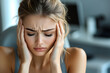 © Gonzalo - Woman Holding Head in Pain Relief Pose Depicting Headache or Stress