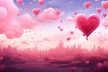 Free digital art many cartoon heart floating in the sky