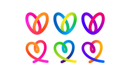 Wall Mural - Set of Colorful Heart Shapes in Gradient. Vector Love Icons. Squiggly Heart Illustrations for Valentine's Day