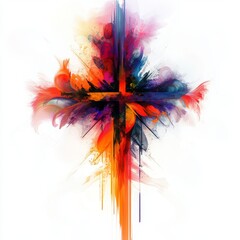 Wall Mural - abstract colorful religios holy cross, white background