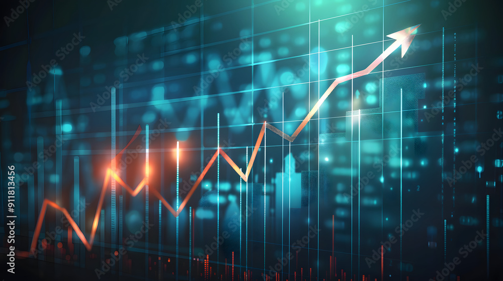 Graph Rising Upwards Upward trending graph with arrow pointing high on dark background ...