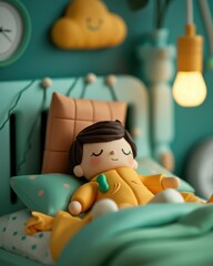 Poster - A cute little character sleeping soundly in a cozy bed. AI.