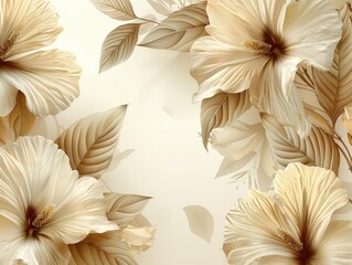 Sticker - Delicate flowers and leaves in shades of beige. AI.