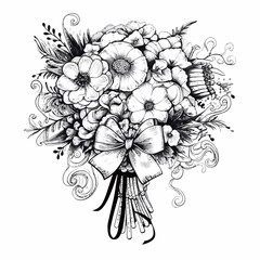 vector coloring black line floral bouquet white background