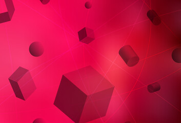 Wall Mural - Light Red vector pattern with 3D cubes, cylinders, spheres, rectangles.