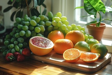 Fresh Fruit Still Life on a Wooden Table