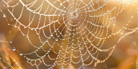 Canvas Print - Close up image of spider web with water droplets