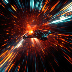 Wall Mural - a spaceship is speeding at light speed through a holographic galactic vortex. generative ai