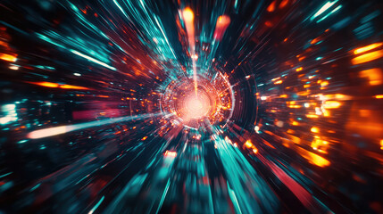 Wall Mural - a spaceship is speeding at light speed through a holographic galactic vortex. generative ai