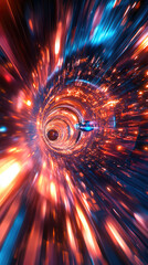 Wall Mural - a spaceship is speeding at light speed through a holographic galactic vortex. generative ai