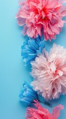 Canvas Print - Pink and blue flower arrangements on a light blue background.