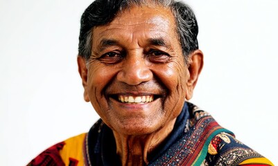 Poster - Medium shot portrait video of a Peruvian man in his 70s against a white background