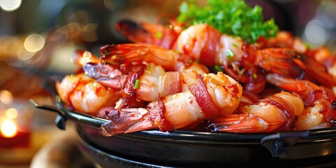 Wall Mural - Bowl of bacon wrapped shrimp on display