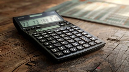 Classic black scientific calculator placed on flat table.