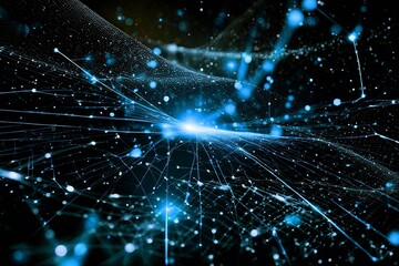 Wall Mural - abstract technology blue network with glowing lines.