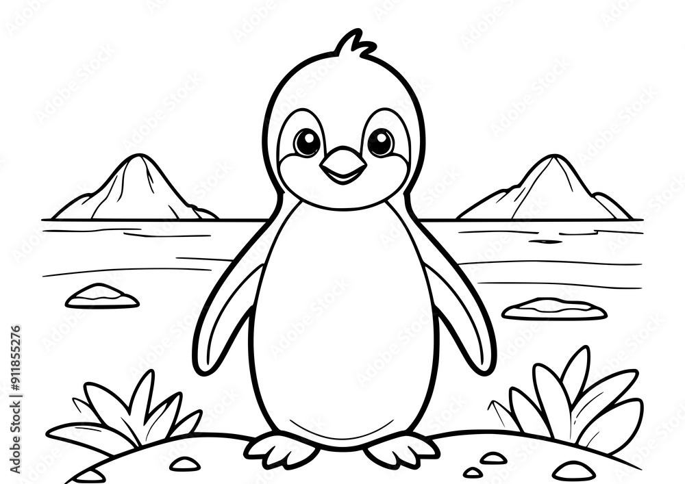 Drawing simple lines cute penguin coloring book pages. cartoons for ...