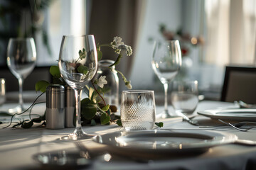 Elegant dining table setting in soft light