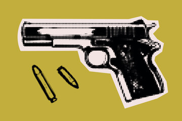 Vector cutuot illustration. Sticker vintage comic trendy abstract element. gun and bullets
