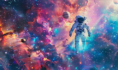 Wall Mural - astronaut floating in the milky way