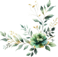 Wall Mural - watercolor flowers and leaves on white background. hand painted flowers, gold and jade flowers witn leaves. wedding invitation, card, greeting card or invitation. vector collection