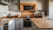 © starush - A kitchen with a sink, stove and microwave oven, AI
