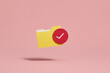 © Marc Tran/Stocksy - Yellow Folder with Red Checkmark on Pink Background