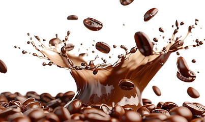 Wall Mural - coffee beans splash on transparent background