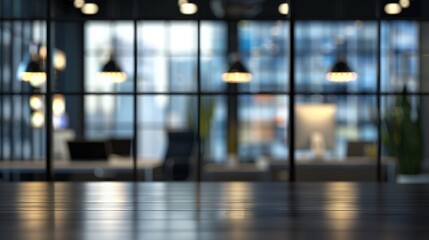 Wall Mural - a blurred image of the office with employees in the background, image for presentation and place for