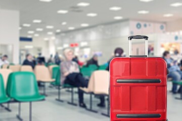 Poster - Travel suitcases in airport hall waiting for vacation